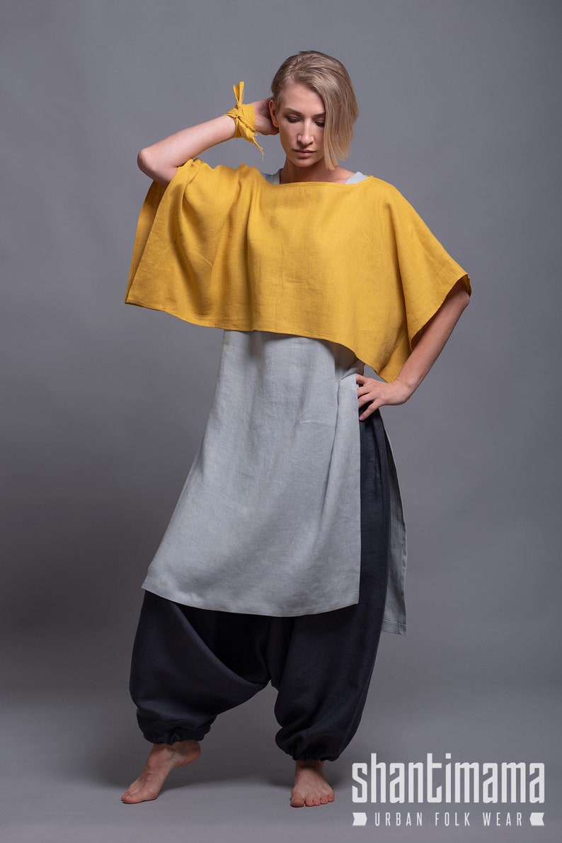 Linen Lagenlook Crop Top DION oversized drop shoulder shirt women linen clothing boho minimalist plus size loose fit, summer linen clothes image 6