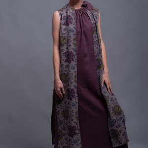 GAYA Linen Long Vest with Side High Slit Women Maxi Floral Print Sleeveless Jacket, Lagenlook Boho Rustic Vest Custom Made Linen Clothin image 6