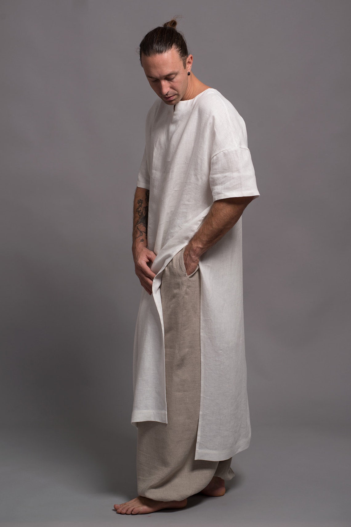 Men's Outfit 3 Pieces Wide Leg Harem Pants Long Linen | Etsy