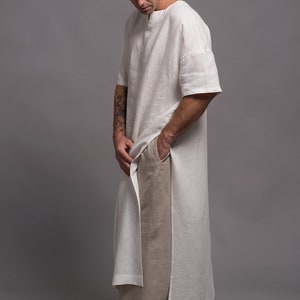 Men's Outfit 3 Pieces Wide Leg Harem Pants, Long Linen Tunic Dress ...