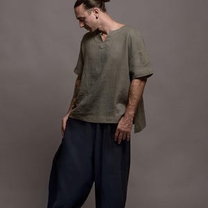Linen summer shirt for men, breathable natural fabric t-shirt in flax color