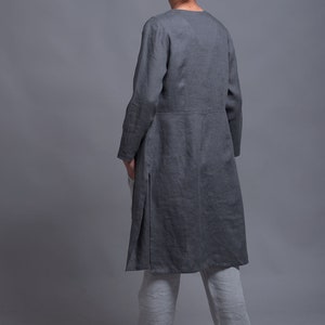 TOLLO Linen Jacket, Softened, Thin and Light Natural Linen Gray Cardigan with Long Sleeves, Petit Plus Size Hot Climate Women Linen Clothing image 9