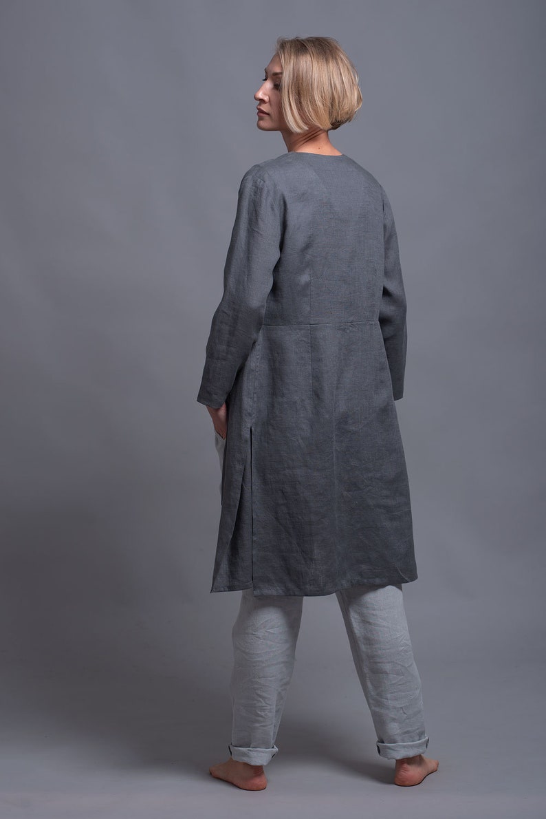 TOLLO Linen Jacket, Softened, Thin and Light Natural Linen Gray Cardigan with Long Sleeves, Petit Plus Size Hot Climate Women Linen Clothing image 9