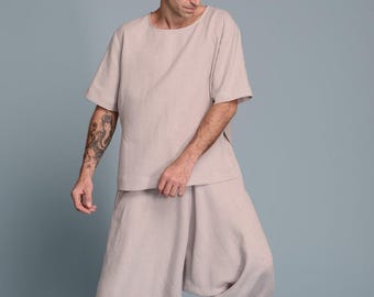 T-shirt da uomo in lino, maniche corte, vestibilità ampia