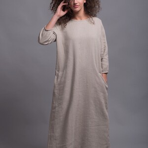 Linen Dress NIKA, Long Washed Linen Dress with sleeves, Lagenlook Rustic style loose fitting linen dress, Petite Plus size Linen Clothes image 7