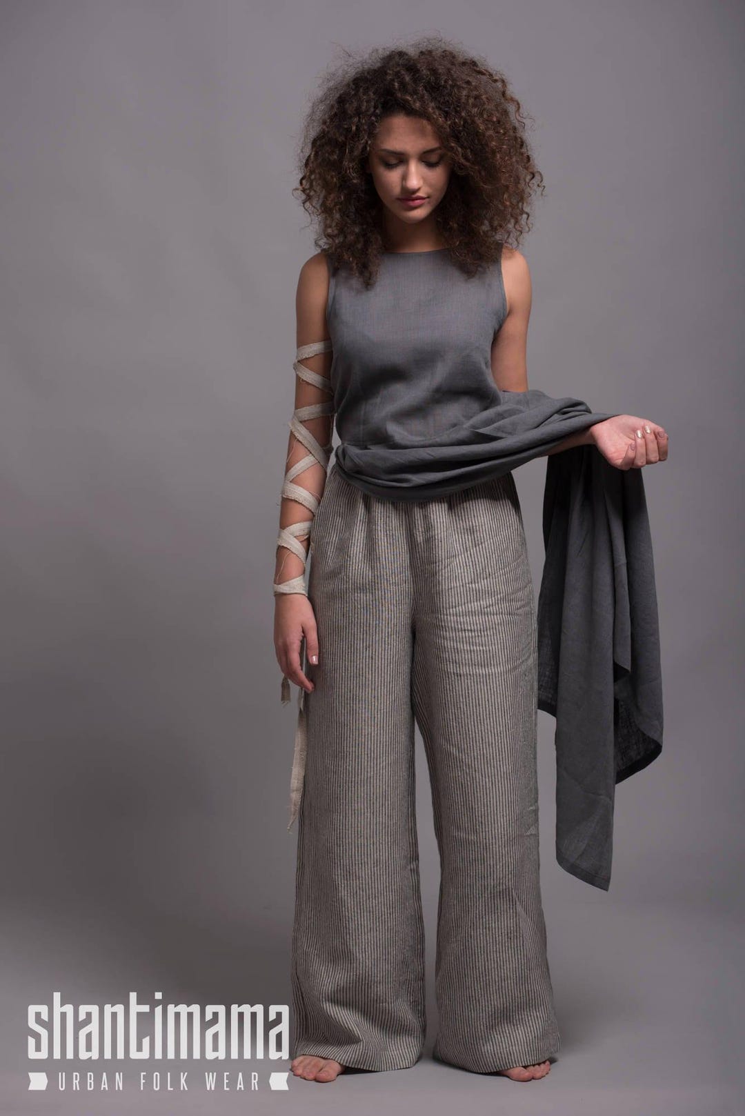 Linen Frayed Side Pocket Wide Leg Pants