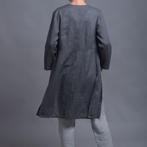 TOLLO Linen Jacket, Softened, Thin and Light Natural Linen Gray Cardigan with Long Sleeves, Petit Plus Size Hot Climate Women Linen Clothing image 3