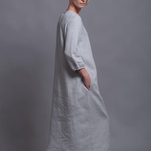 NIKA Loose Linen Dress, Long Washed Flax Dress with sleeves, Lagenlook Plus size Linen Clothing, Modest Relaxed fit Simple Day Dress Women