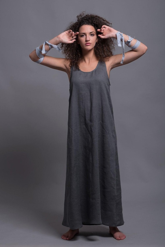 chinese dress ladies Lagenlook Linen Cap Sleeve Dress with Deep Pockets main image 0