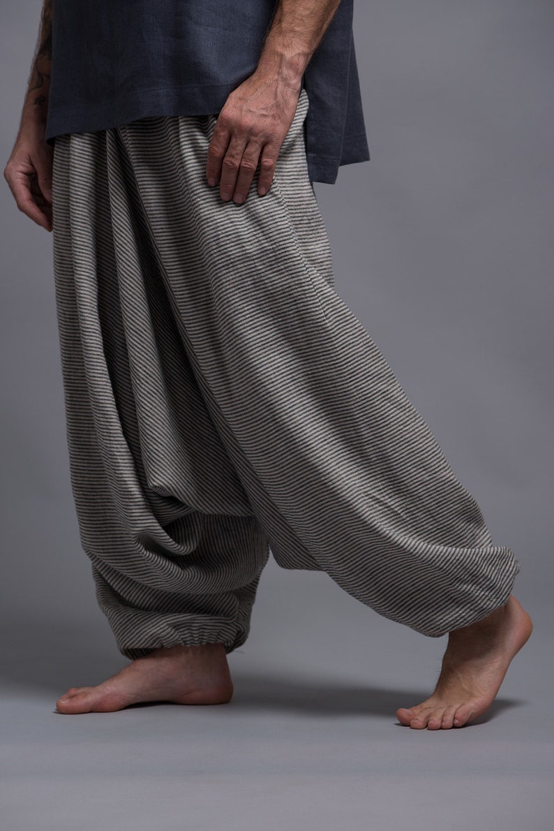 Yoga Harem Pants for Men and Women Plus Size Tall, Flax Wide Leg Trousers with Pockets, Linen Baggy pants, Yoga and Meditation Festival Wear image 4