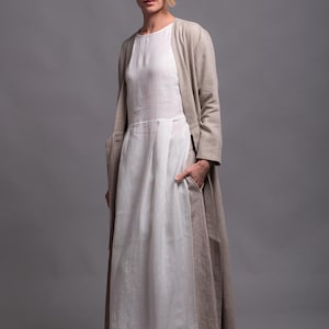【LOULOUSEOUL】Yucca Nylon Dress (Beige) YUCCA Long Linen Tunic Dress, Asymmetrical Loose Fitting