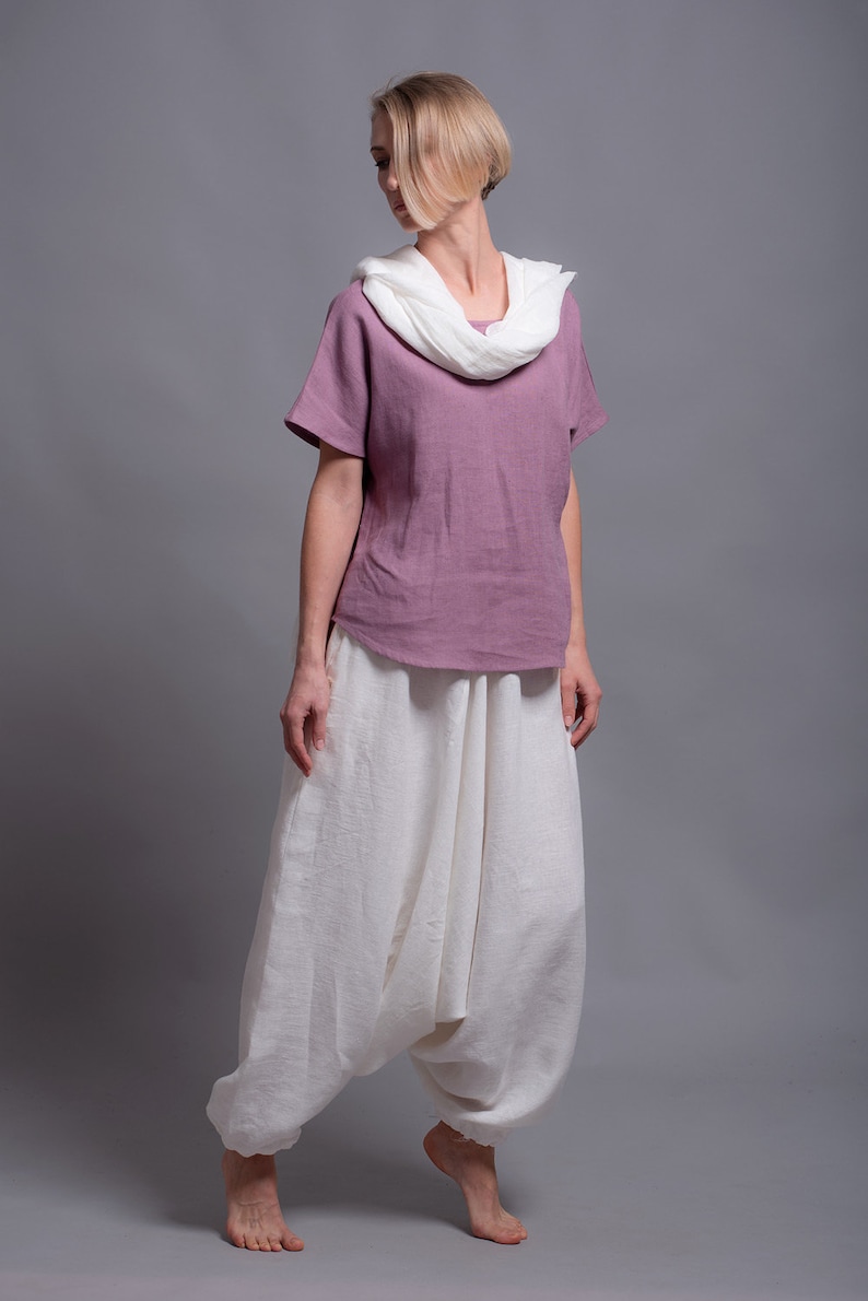 Linen Harem Pants With Side Pockets Washed Linen Summer Etsy Israel