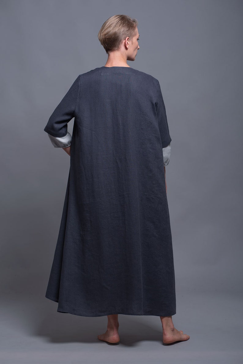 URSA Boho Linen Coat, Oversized Kaftan Dress for Women, Maxi Long Caftan Cardigan, Flax Oversize Loose Jacket, Plus Size Medieval Clothing image 5