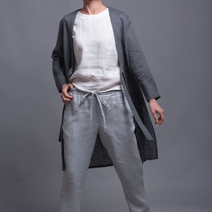 TOLLO Linen Jacket, Softened, Thin and Light Natural Linen Gray Cardigan with Long Sleeves, Petit Plus Size Hot Climate Women Linen Clothing image 2