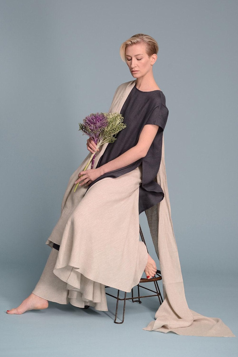 Linen Maxi Skirt, Full Circle Skirt, Elastic Waist, Boho Clothing image 4
