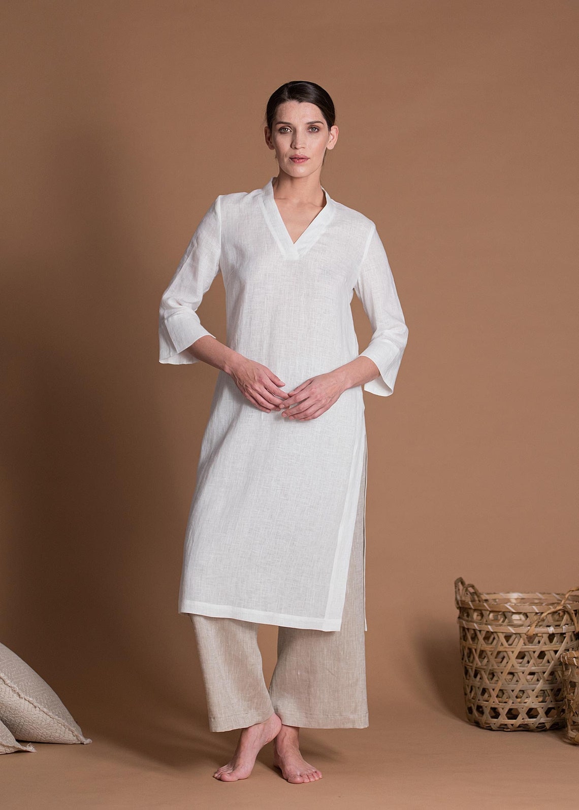 Linen Two Piece Set - Side Slit Tunic and Tailored Wide Leg Trousers main image 0