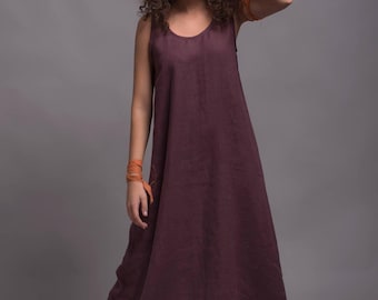 Sleeveless Linen Maxi Dress, Women's Long Summer A-line Tank Dress, Natural Flax Sundress, Relaxed Minimalist Clothing, Petite - Plus Size
