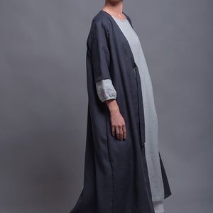 URSA Boho Linen Coat, Oversized Kaftan Dress for Women, Maxi Long Caftan Cardigan, Flax Oversize Loose Jacket, Plus Size Medieval Clothing image 3