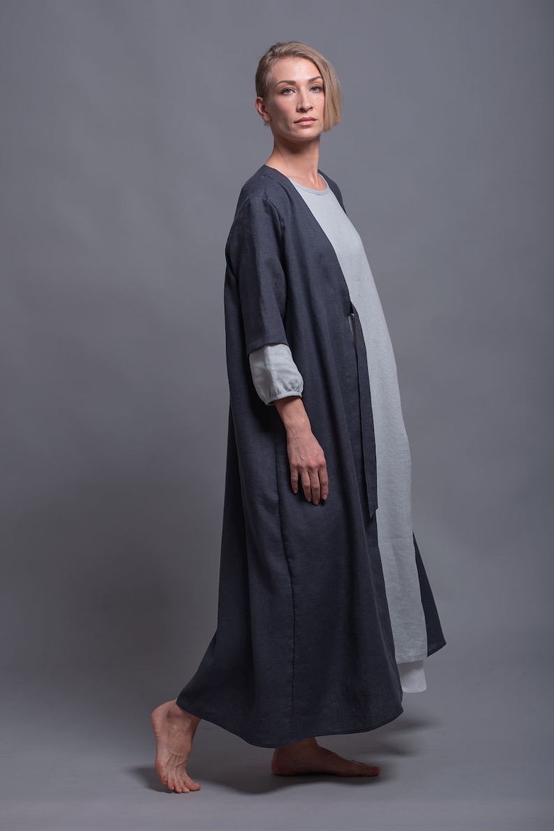 URSA Boho Linen Coat, Oversized Kaftan Dress for Women, Maxi Long Caftan Cardigan, Flax Oversize Loose Jacket, Plus Size Medieval Clothing image 3