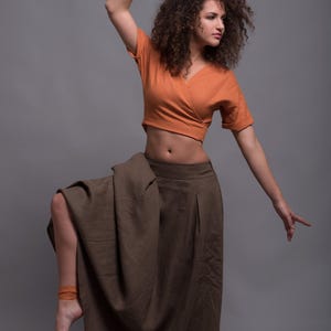 INDI Long Linen Skirt with Pockets, Casual Natural Flax Summer Maxi Skirt