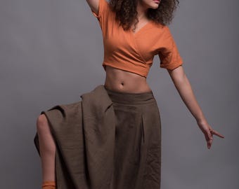 Linen Maxi Skirt with Pockets, Natural Flax Summer Casual Wear