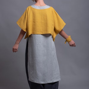 Linen Lagenlook Crop Top DION oversized drop shoulder shirt women linen clothing boho minimalist plus size loose fit, summer linen clothes image 2