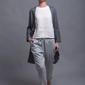 TOLLO Linen Jacket, Softened, Thin and Light Natural Linen Gray Cardigan with Long Sleeves, Petit Plus Size Hot Climate Women Linen Clothing image 5