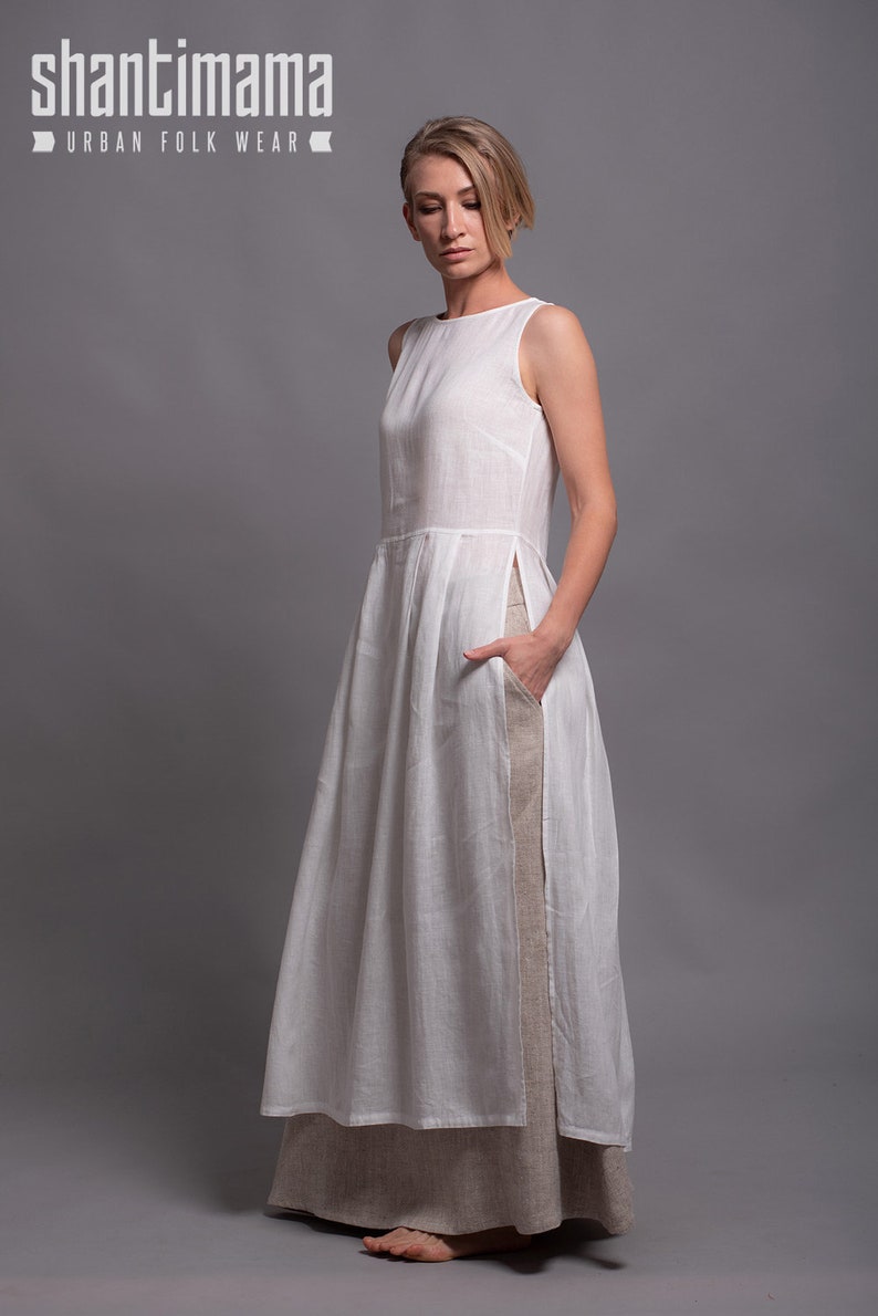 White Linen Tunic NERO, Soft Linen Summer Day Dress, Lagenlook Top, Gray Linen Dress, Feminine Medieval Dress, 5 colors, Petit Plus Size image 1