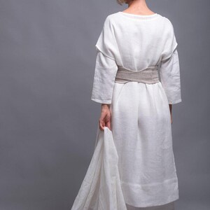 White Linen Tunic Dress, Long Slit Layering Top, Medieval Viking Festival Style image 5