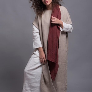 Natural Linen Tunic Dress for Women, Viking Style Flax Clothing, Long Slit Layering Tunic, Medieval Plus Size Festival Wear, Handmade Dress