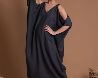 Linen Caftan Maxi Dress, Oversized Vacation Lounge Wear