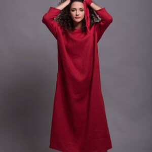 Outfit 2 pieces URSA Long Linen Open Front Caftan & DOR Minimalist Loose Linen Maxi Dress Long Sleeves Custom Made Flax Linen Clothing image 6