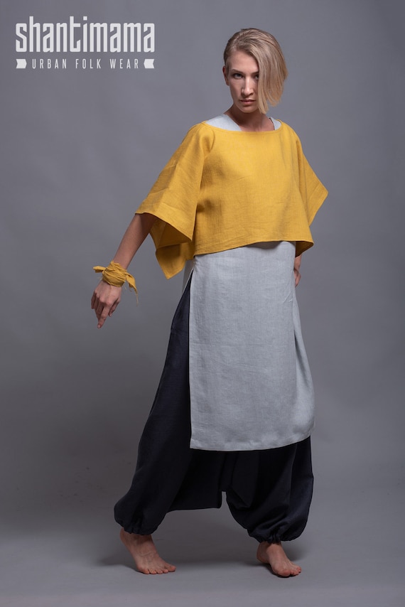 Linen Lagenlook Crop Top DION Oversized Drop Shoulder Shirt Women Linen Clothing Boho Minimalist Plus Size Loose Fit Summer Linen Clothes Etsy UK