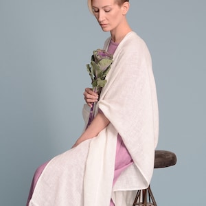 BOHO Open-Weave Linen Cape, Women's Lagenlook Fringe Kimono Cardigan, Bohemian Rustic Wedding White Poncho Cover-Up, Long Flax Shawl Wrap image 7