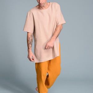 Beige Linen Men's Tunic Shirt