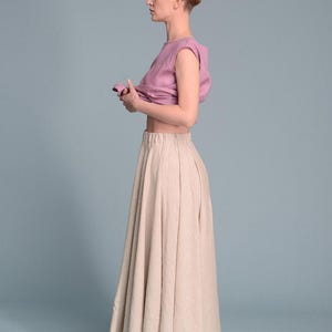 Linen Maxi Skirt, Full Circle Skirt, Elastic Waist, Boho Clothing image 7