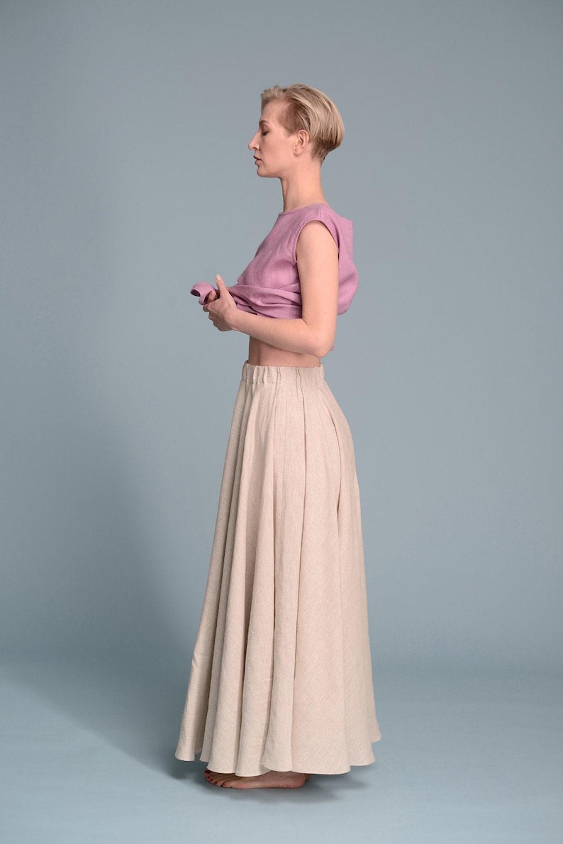 Linen Maxi Skirt, Full Circle Skirt, Elastic Waist, Boho Clothing image 7