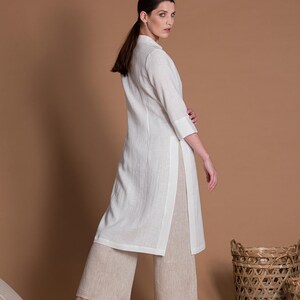 Slim Fit Linen Tunic With Sleeves VICTORY White Summer Flax Linen Clothes For Women Petite, Regular, Plus Size, Tall Custom Made Top image 5