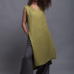 Sleeveless Linen Tunic Dress, V-Neck Summer Flax Top, Eco Clothes image 8