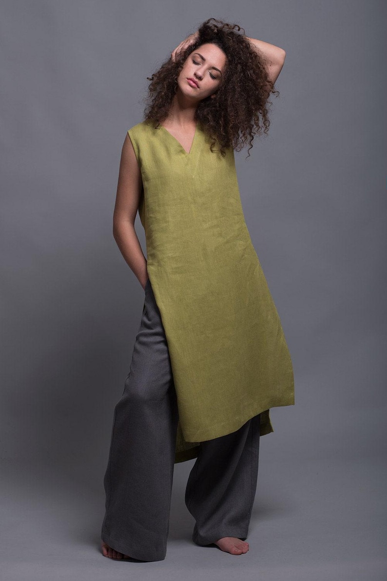 Sleeveless Linen Tunic Dress, V-Neck Summer Flax Top, Eco Clothes image 8
