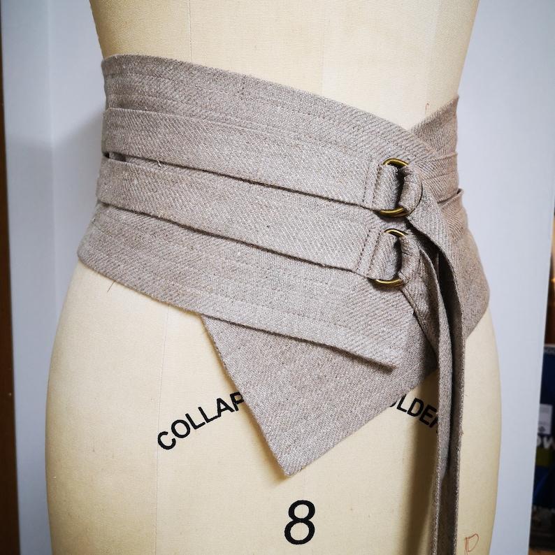 Linen Wide Obi Belt Natural Flax Waspie Women's Corset with Ties image 10