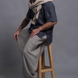 Casual linen t shirt men, relaxed fit natural linen clothing for summer