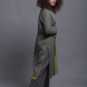 Long Linen Jacket TOLLO with a Belt, Long sleeves Flax Cardigan, Green Summer Natural Linen Blazer, Women Linen Clothing, Lagenlook Boho Set imagem 3