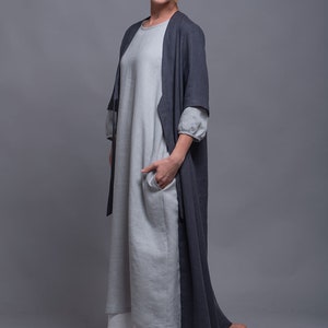 URSA Boho Linen Coat, Oversized Kaftan Dress for Women, Maxi Long Caftan Cardigan, Flax Oversize Loose Jacket, Plus Size Medieval Clothing image 7