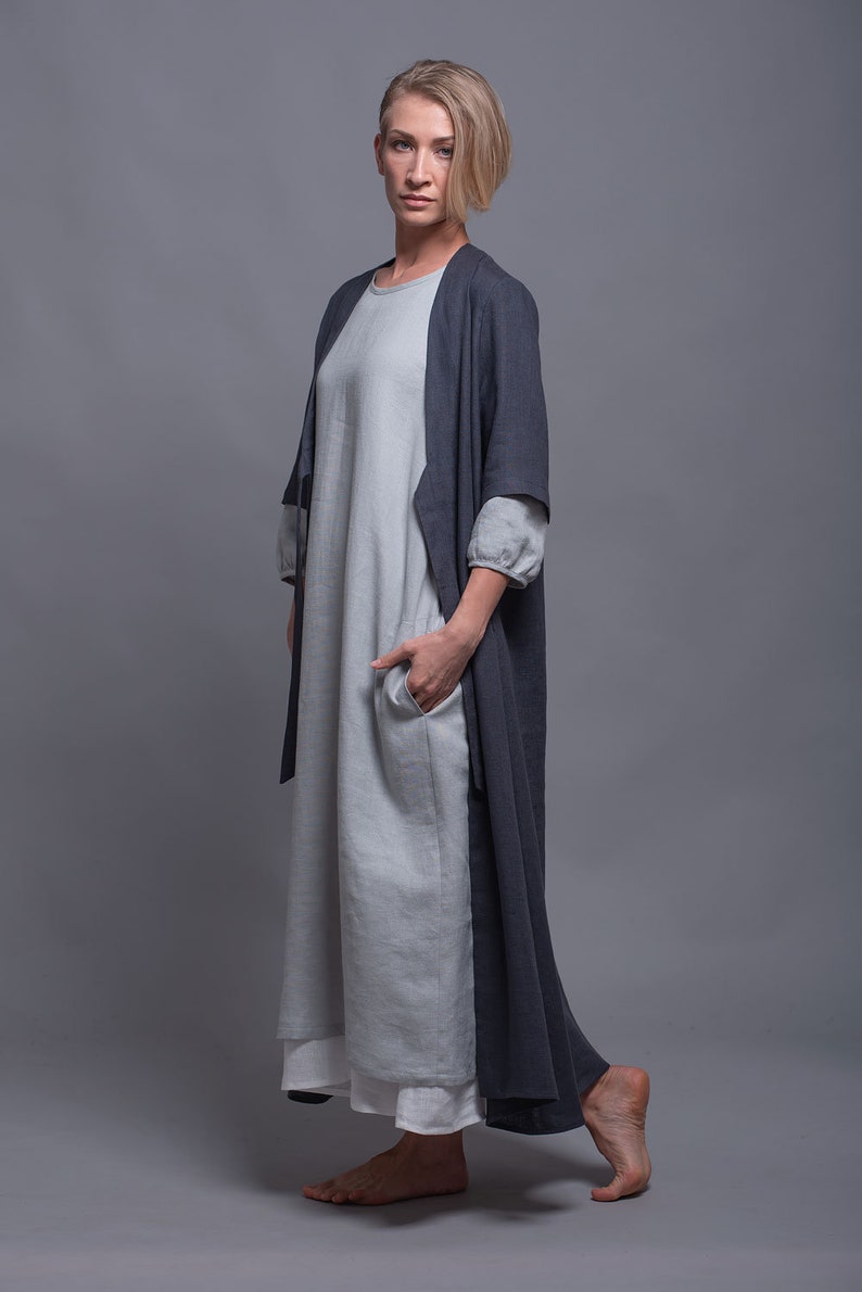 URSA Boho Linen Coat, Oversized Kaftan Dress for Women, Maxi Long Caftan Cardigan, Flax Oversize Loose Jacket, Plus Size Medieval Clothing image 7