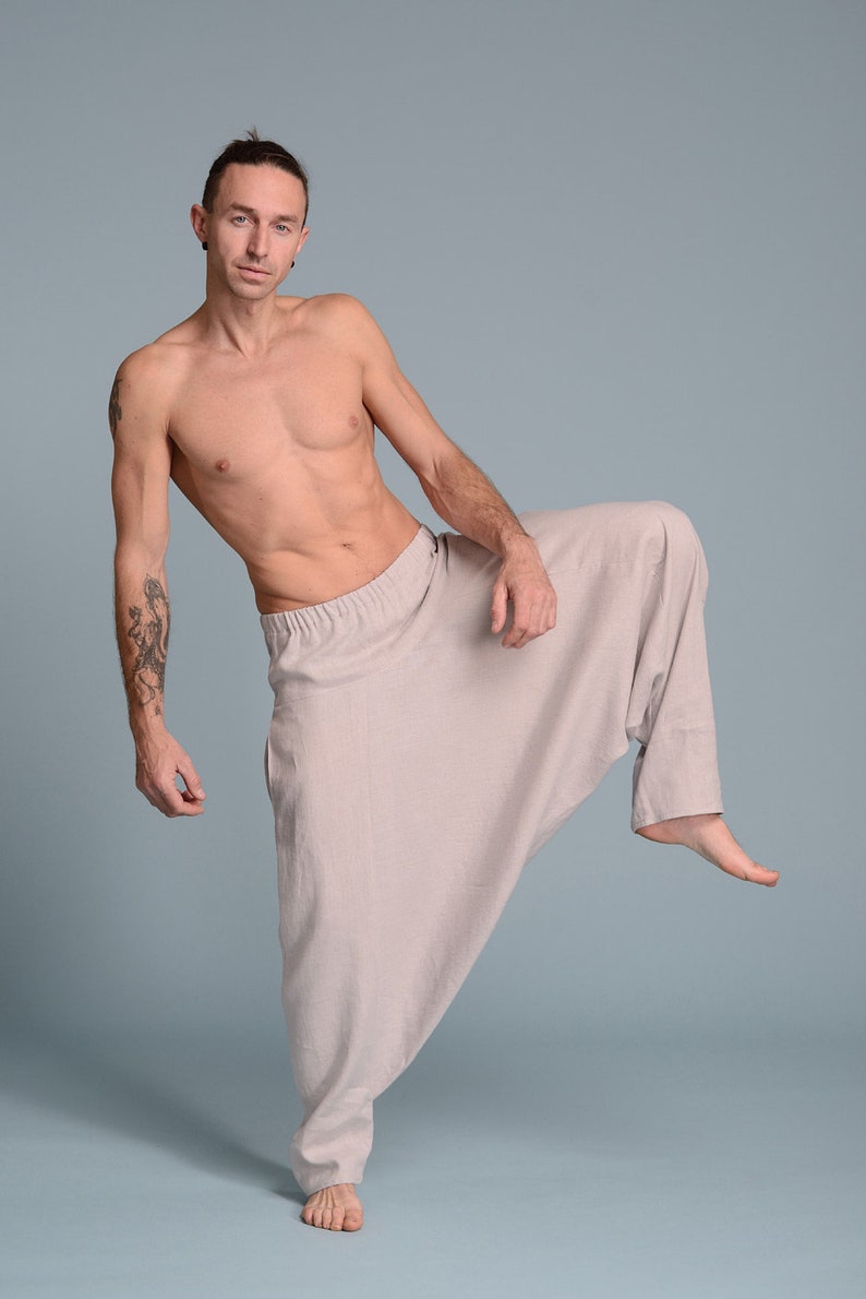 Men's Linen Outfit 2 items Linen Harem Pants & Linen Shirt Petite, Regular, Plus Size, Tall Custom Made Men's Clothes image 5
