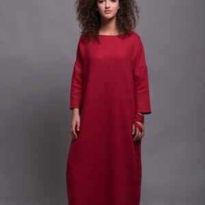 Outfit 2 pieces URSA Long Linen Open Front Caftan & DOR Minimalist Loose Linen Maxi Dress Long Sleeves Custom Made Flax Linen Clothing image 7