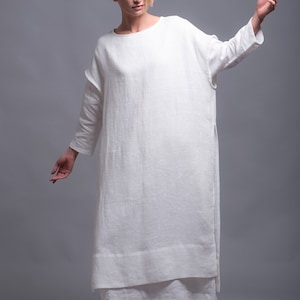 White Linen Tunic Dress SANGA, Viking Wedding White Dress Costume Medieval Style Festival Clothing, Large Linen Dress Summer Natural Clothes image 4