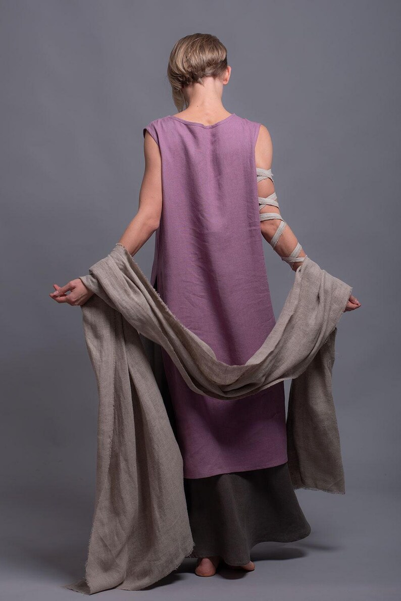 Sleeveless Linen Tunic Dress, V-Neck Summer Flax Top, Eco Clothes image 2