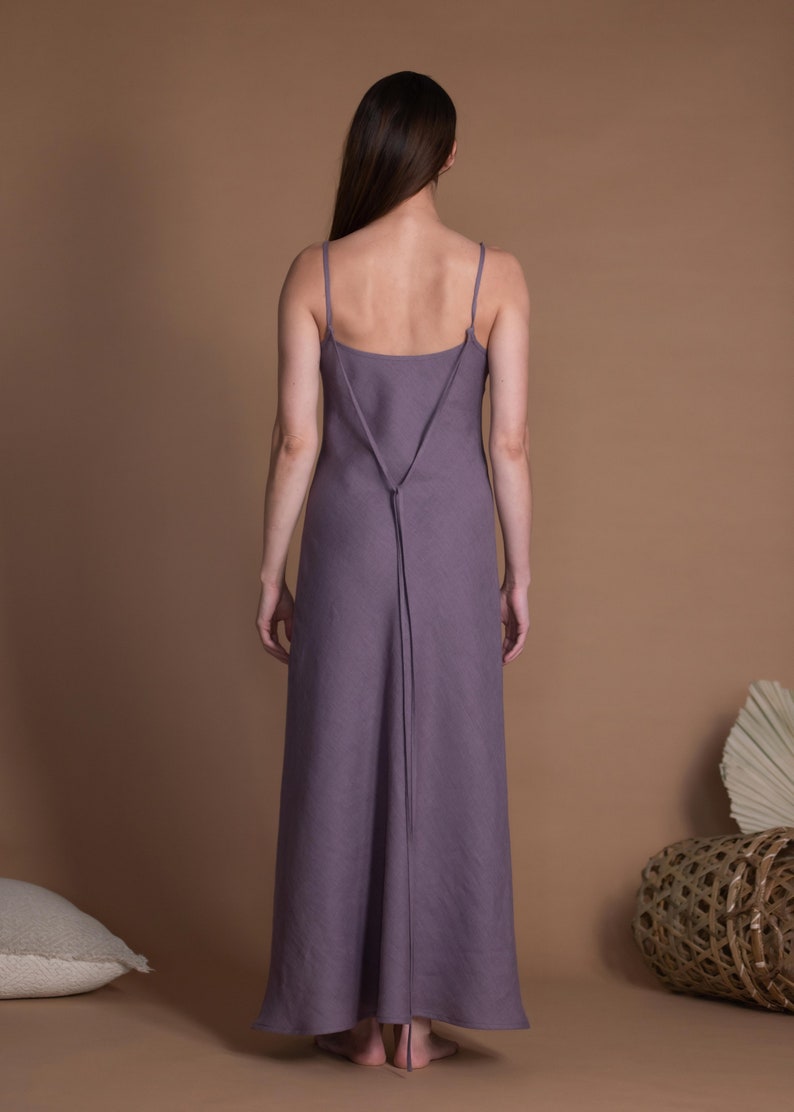 Linen Sundress VERED, Bias Cut Maxi Slip Dress image 6